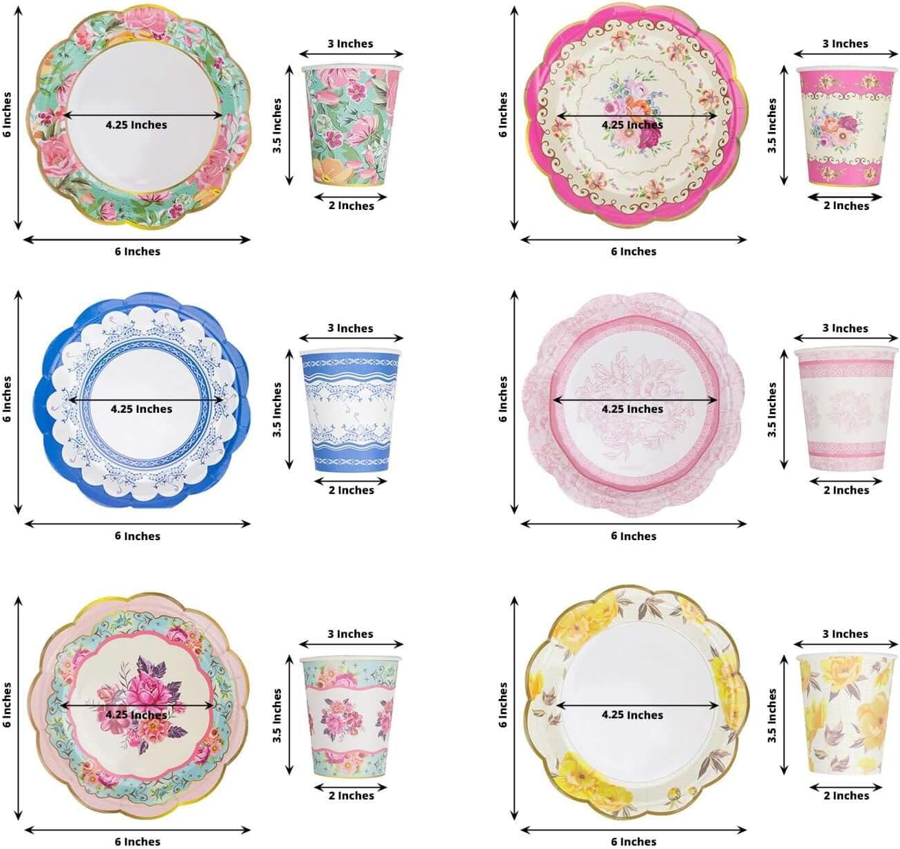 Efavormart 24 Pack | Vintage Mixed Floral Paper Tea Cup And Saucer Set, Disposable Tea Party Supplies Kit