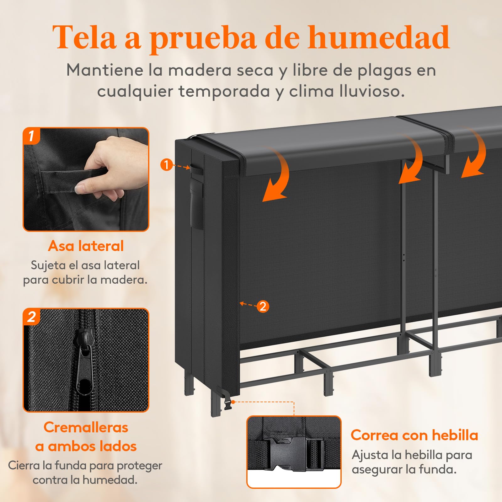 Lifewit Estante Almacenamiento Leña con Cubierta Impermeable, 365.8×58,5×122cm Estante Resistente para Troncos, Soporte para Leña, Registro de leña con Tapa para Chimeneas, Pozos de Fuego