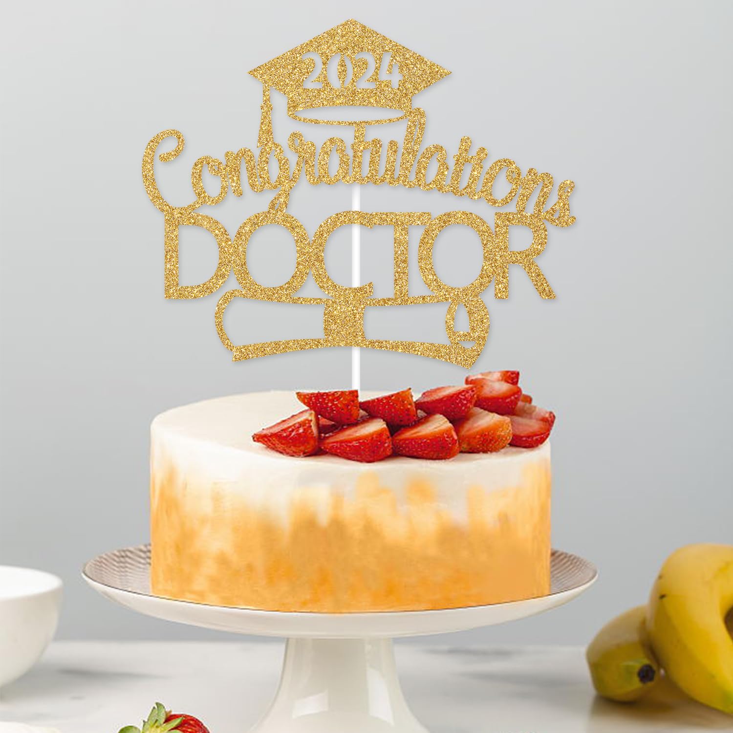 Congrats MD Cake Topper – Doktor Abschluss Dekoration In Schwarz-Gold Glitzer