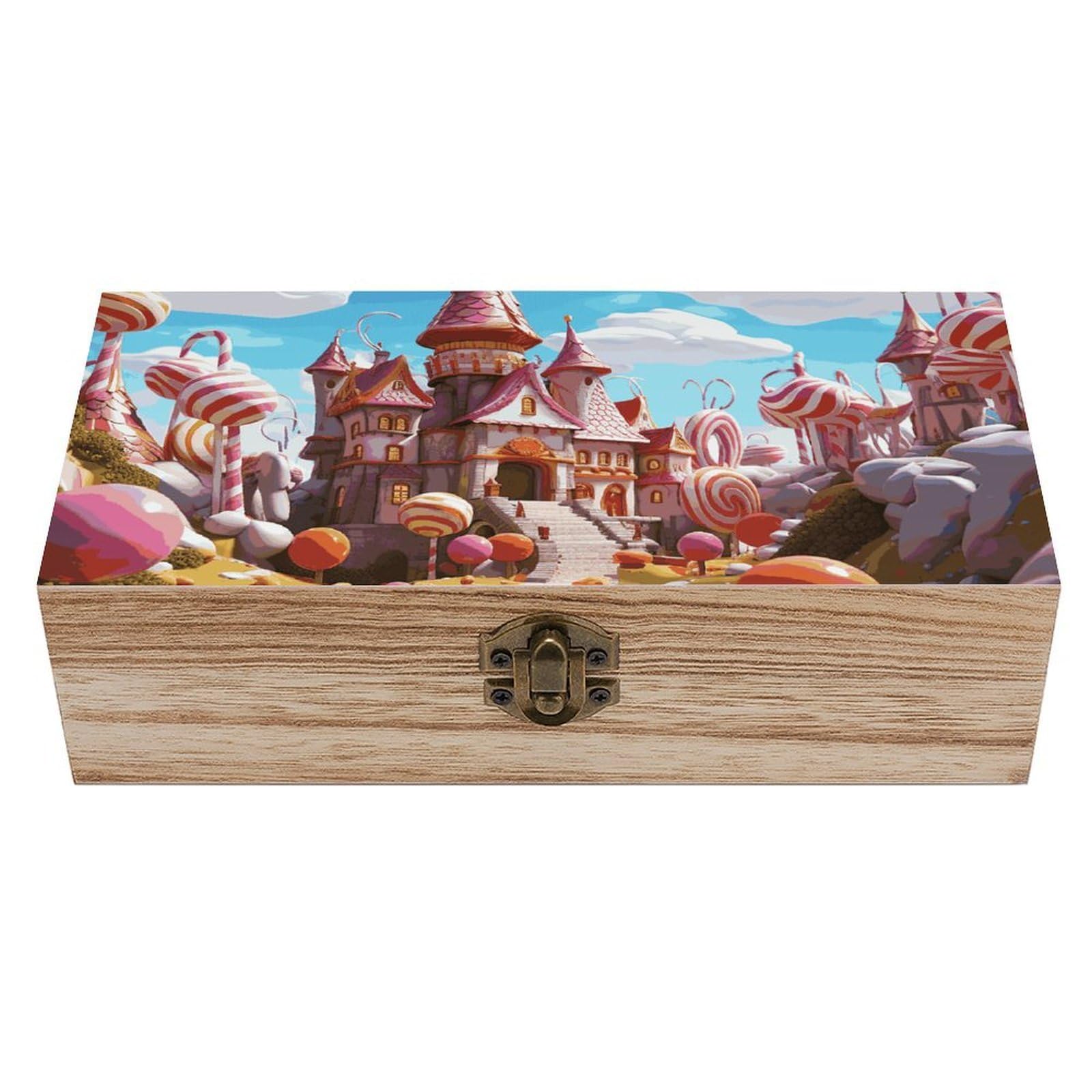 KLOPH Wooden Storage Box Candyland Wood Gift Box with Hinged Lid Vintage Decorative Jewelry Boxes Memory Box for Jewelry Art Hobbies Home Storage Treasure Keepsake Gift 7.9''x3.9''x2.3''