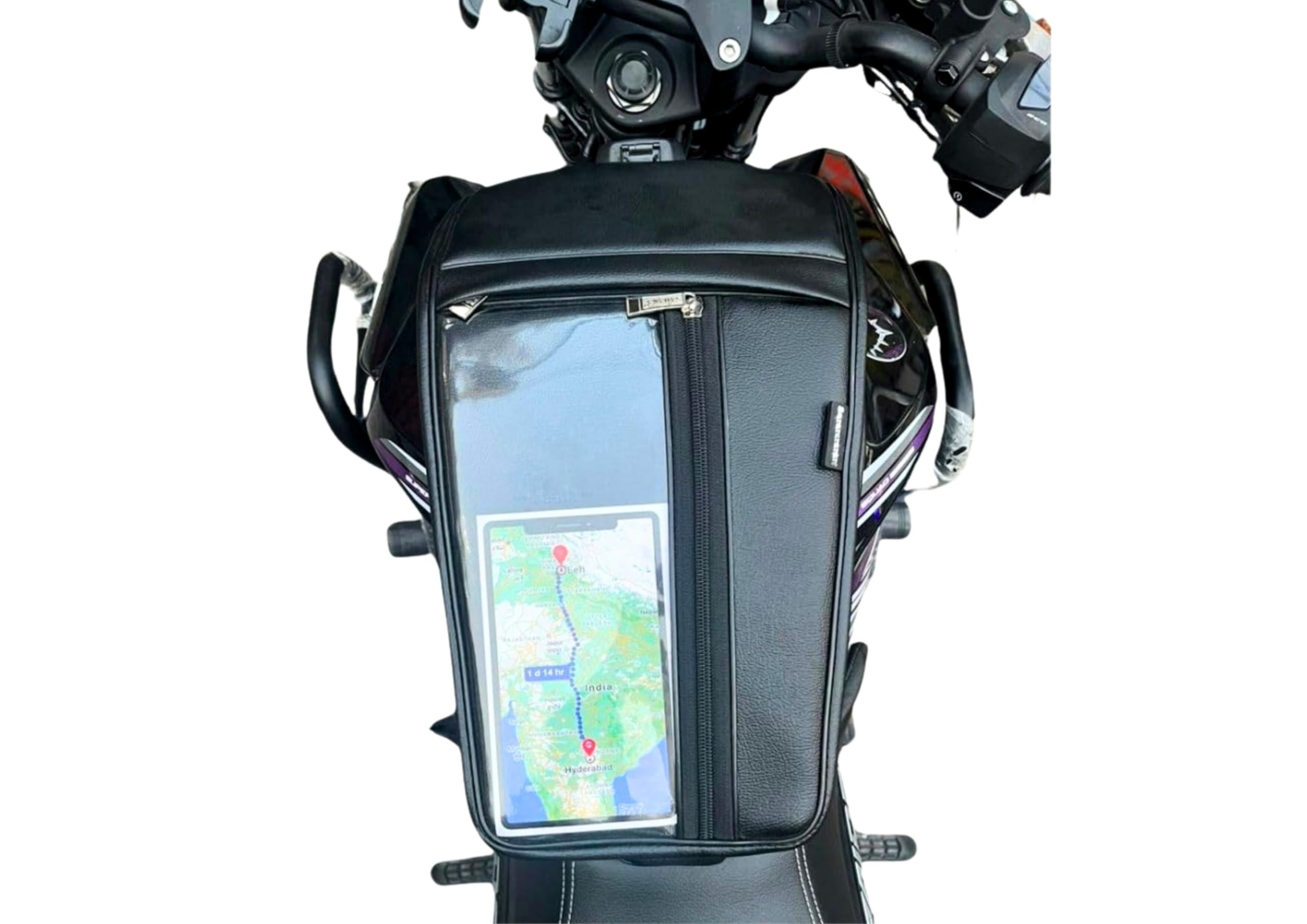 UNIWARE® TVS Raider Motorcycle Leather Scratch Proof Tank Cover/Tank Bag - Transparent Mobile Touch Pocket/Holder Tank Cover (Thick Flap - Large Space)-image-28