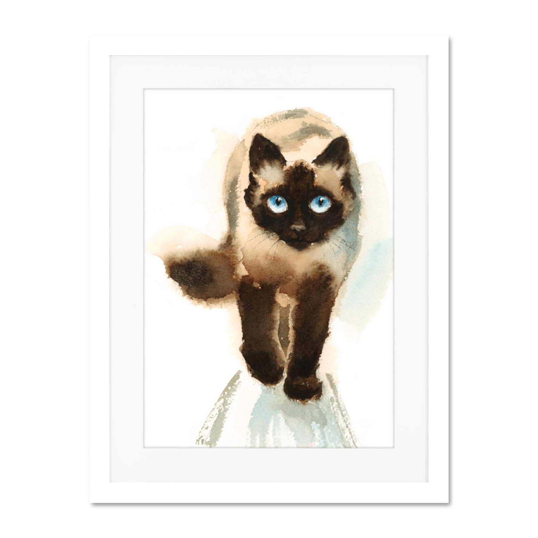 Wee Blue Coo Cat Ragdoll Walking Watercolour Large Framed Art Print Wall Poster 18x24 inch