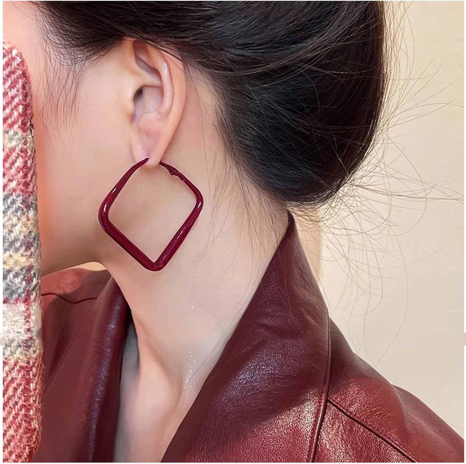 Andelaisi Boho Square Drop Earrings Square Dangle Hoop Earrings Vintage Square Huggie Hoop Earrings Large Geometric Square Statement Earrings for Women - Image 2