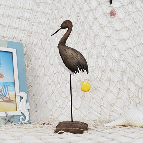 Miniatura 4 de Linfevisi Crane Decor - Estatua de escultura náutica de aves marinas de madera maciza, decoración de mesa costera, figuras de pájaros grandes