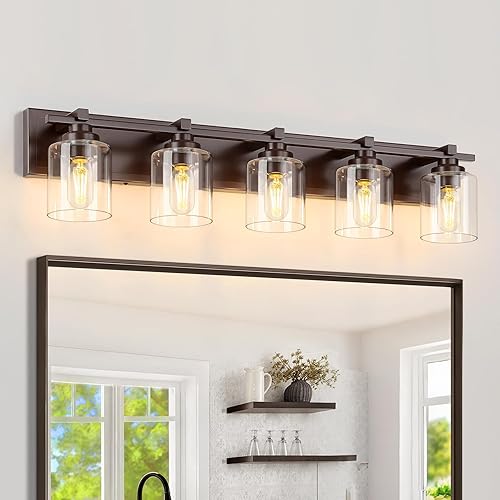 Miniatura 12 de 1 Lámpara Moderna para Baño sobre Espejo, Luces de Tocador Cromadas para Apliques de Pared de Baño con Pantallas de Vidrio Blanco Lechoso, Casquillo
