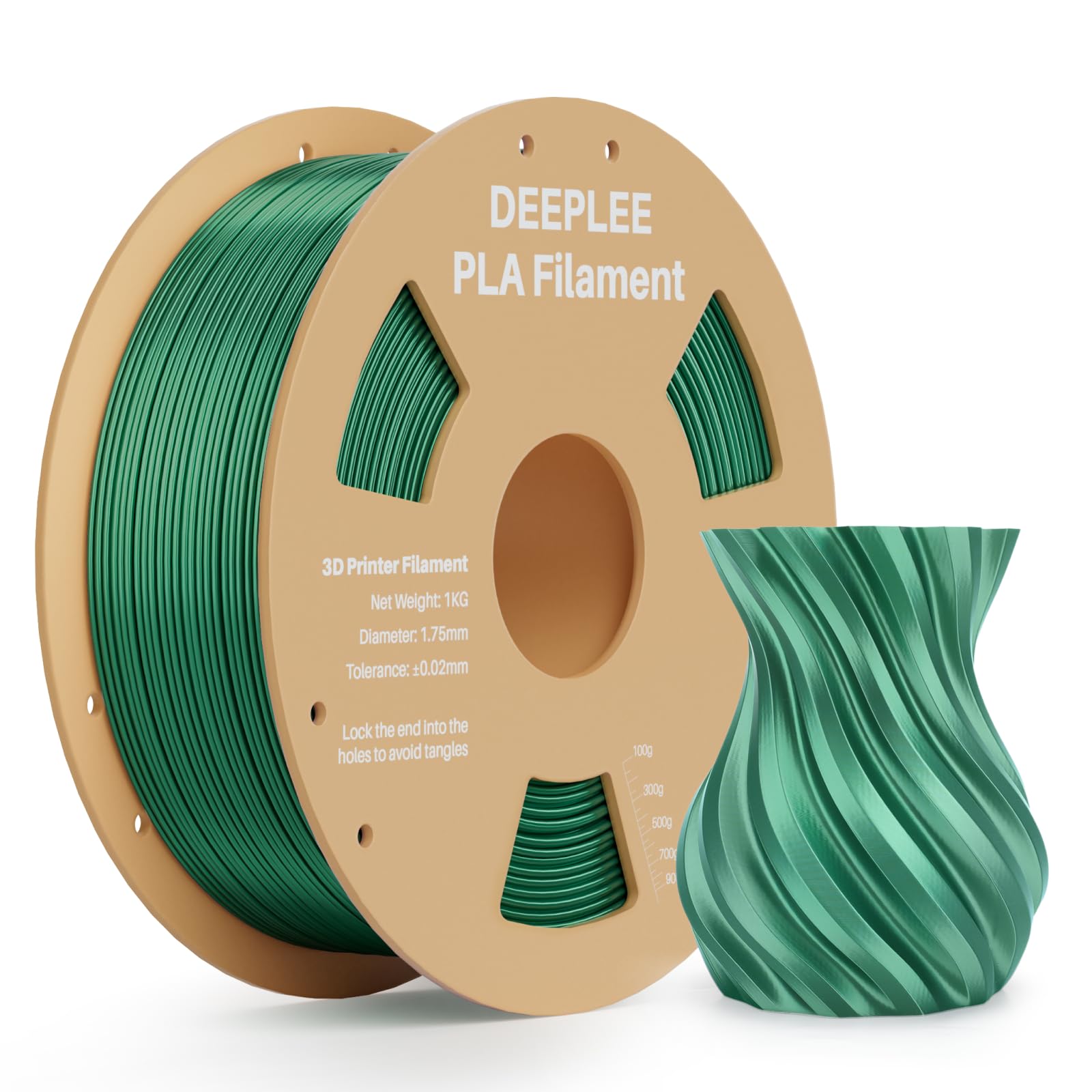 deeplee silk pla 3d printer filament 1.75mm 1kg, silk holly green pla, dimensional accuracy +/-0.02mm, smooth & shiny texture, multi color 3d printing filament