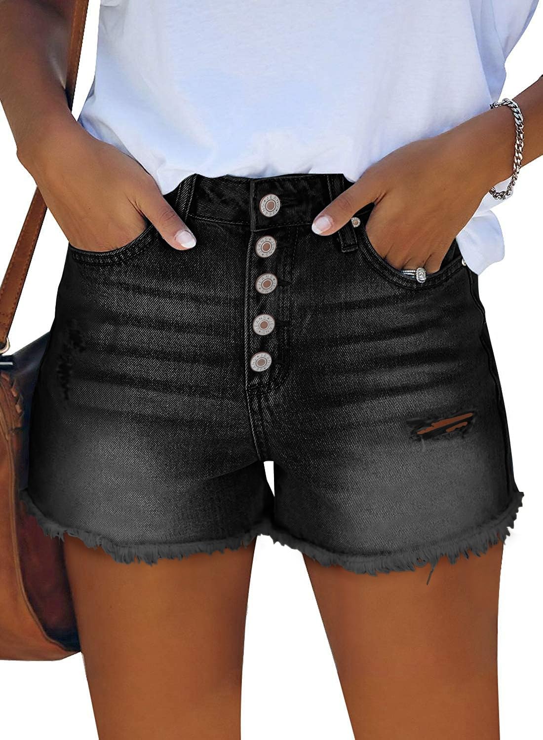 onlypuff Jean Shorts for Women Frayed Cut Off Denim Short High Waisted Ripped Distressed Mid Rise Trendy Summer Outfits