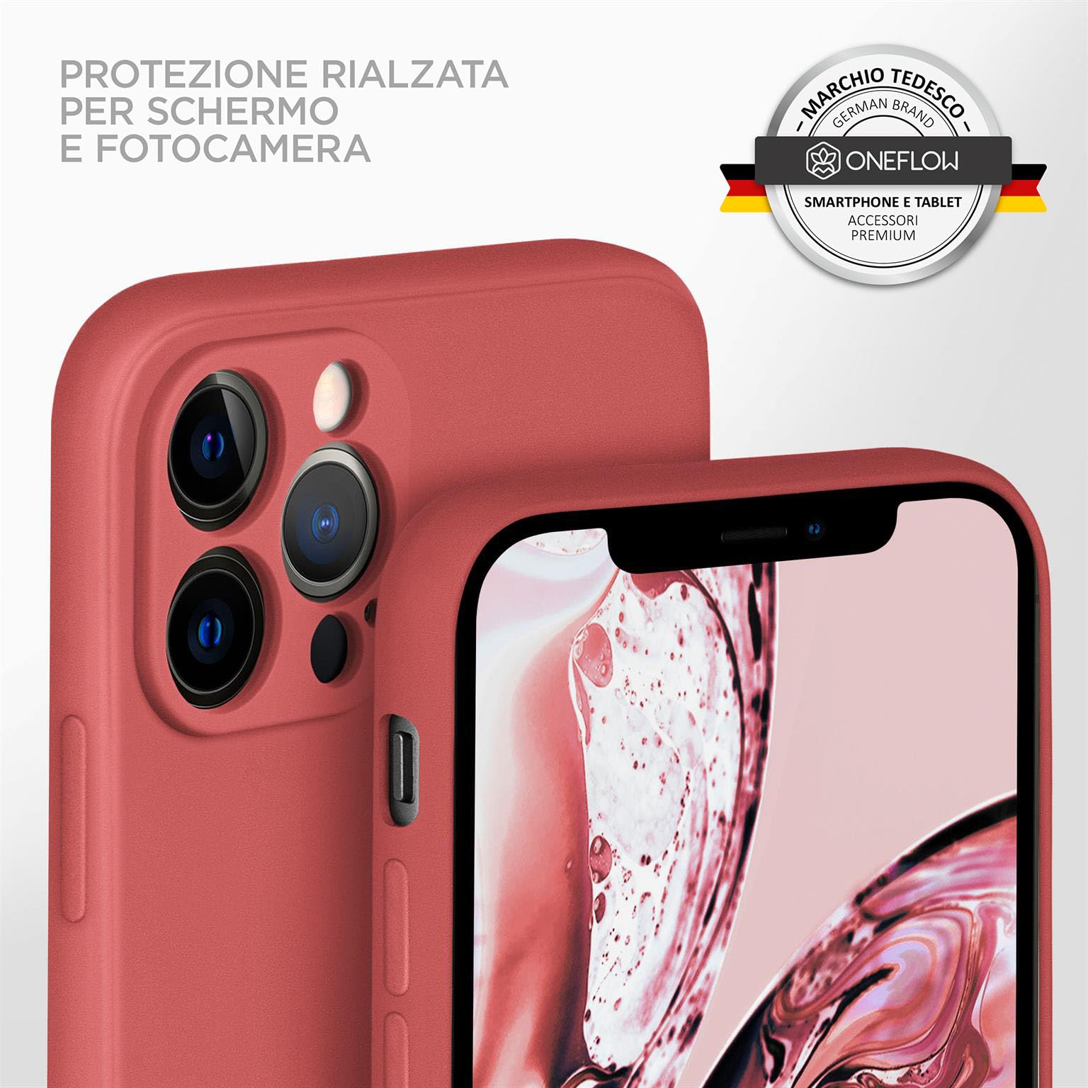 OneFlow Custodia morbida compatibile con Apple iPhone 12 Pro Max, custodia in silicone con bordo rialzato per la protezione dello schermo, custodia morbida per telefono, Onyx-Nero opaco