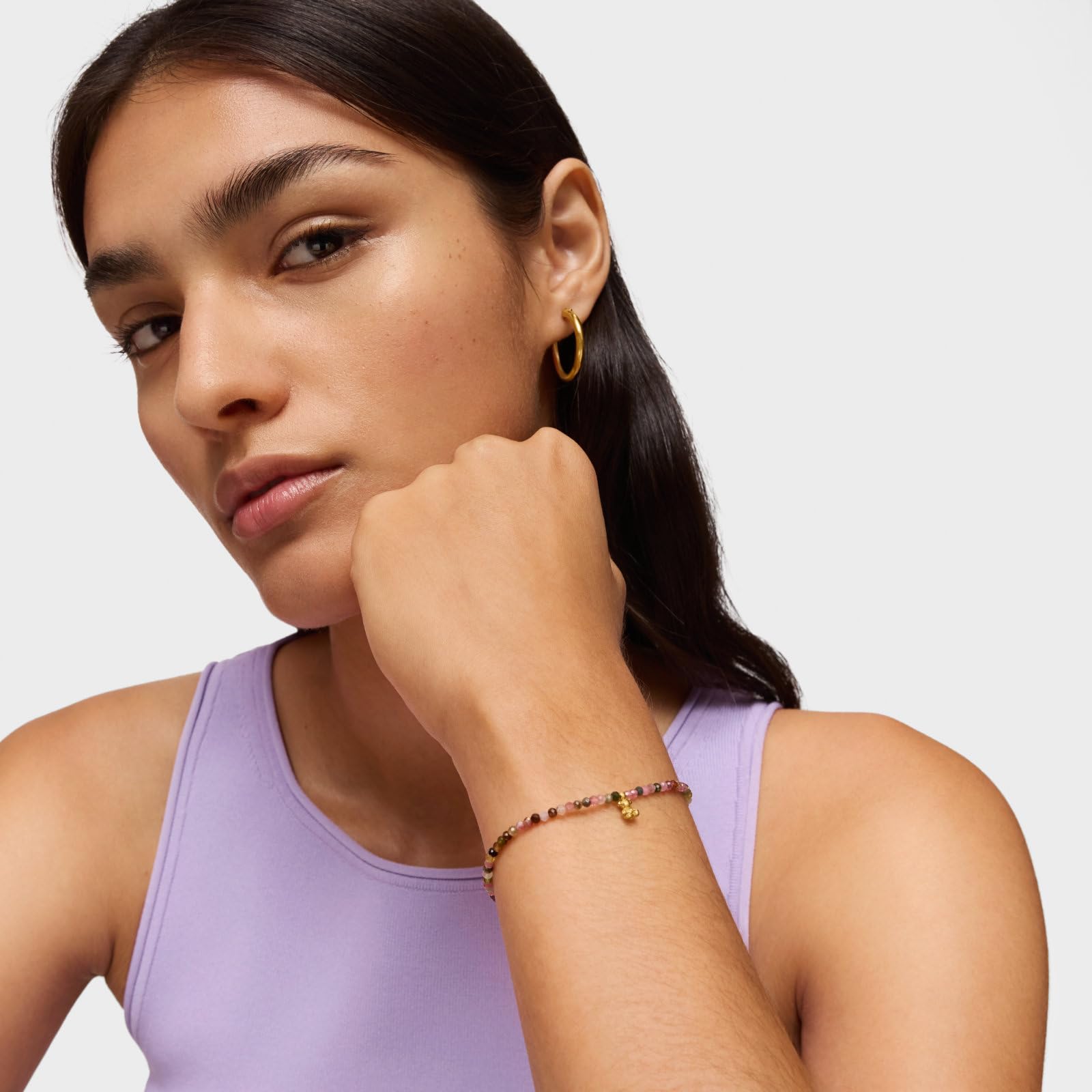 TOUS Pulsera Elástica para Mujer con Baño de Oro 18 Kt sobre Plata de Primera Ley y Turmalinas, Colección Bold Bear