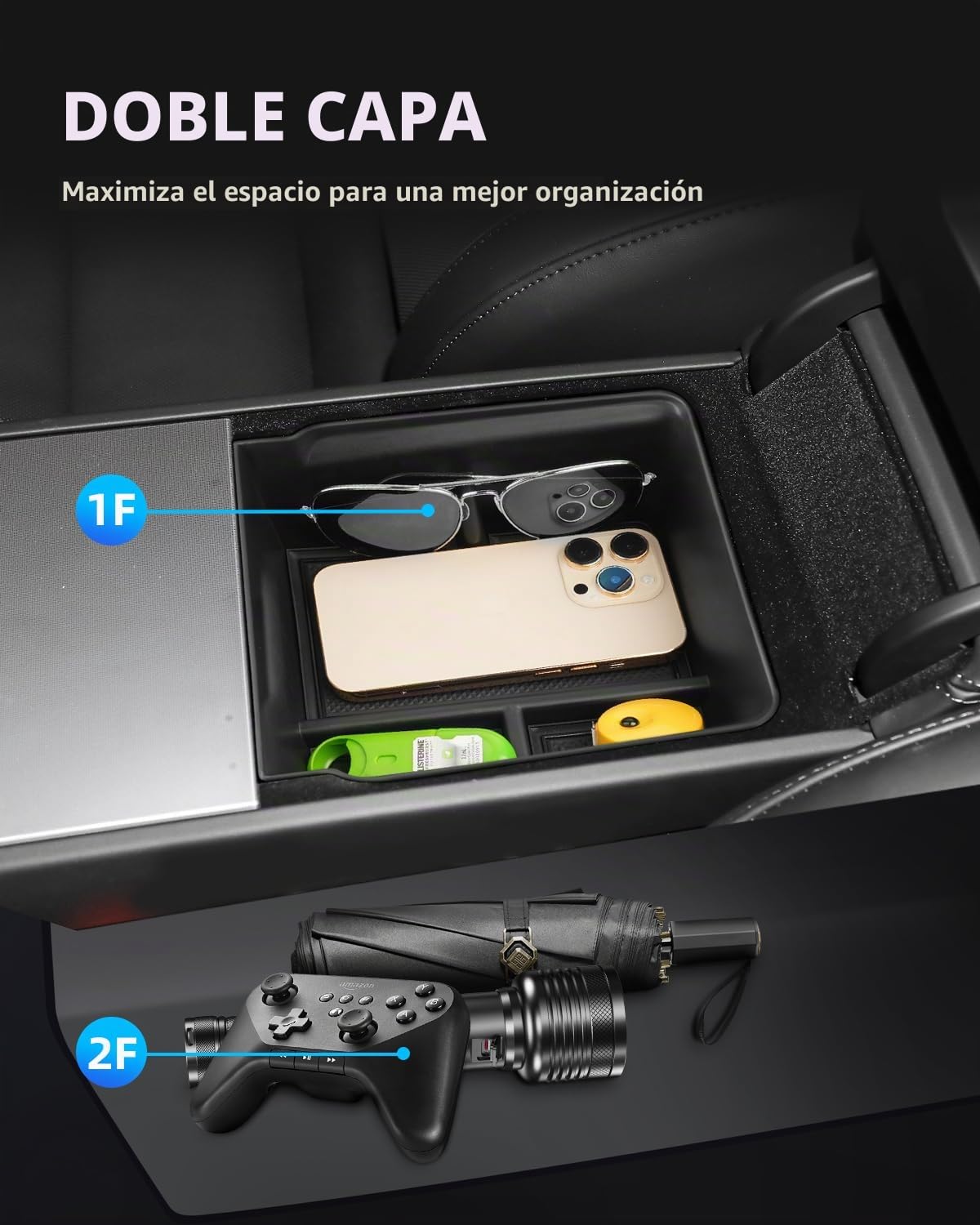 Cajas de Almacenamiento Consola Central para Tesla Model Y Juniper 2025 2026, Organizador de Apoyabrazos para Tesl-a Model 3 Highland 2024-2026, Portavasos, Accesorios Tesla, 3 Piezas Negro
