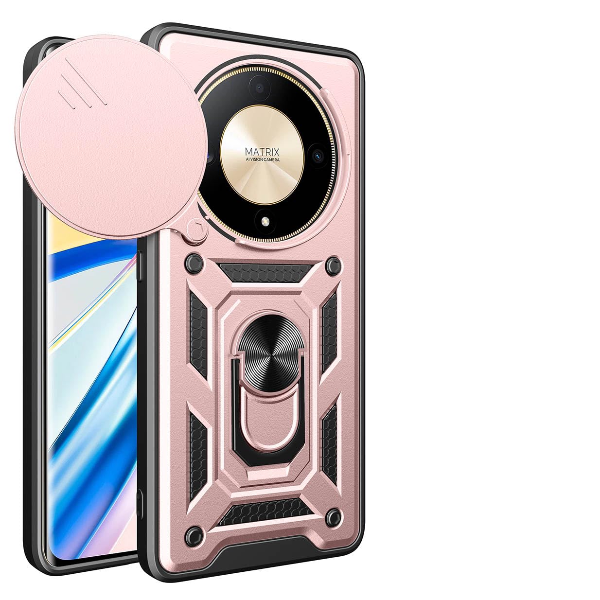 Hülle Für Honor Magic 6 Lite 5G – Stoßfest Mit Verschiebbarer Kameraabdeckung & Magnetischem Ständer, Schwarz
