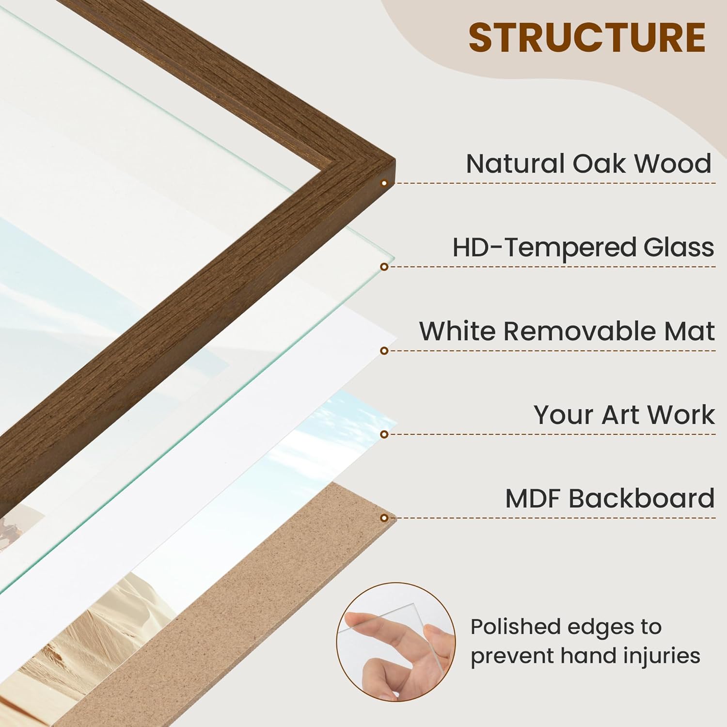 RICHFOCUS 18x24 Frame with Mat for 16x20|Solid Oak Wood 18 x 24 Poster Frame|Rustic 24x18 Picture Frames for Wall with Tempered Glass|Collage Gallery Frames|Walnut, 1 Pack