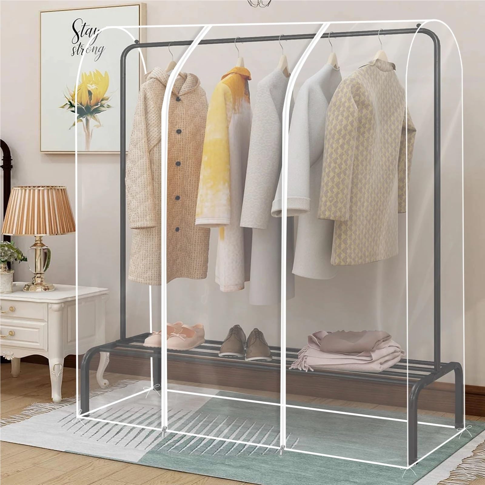 Clothes Rail Cover Clothing Dust Cover Clear Garment Rack with Zipper Reusable Clothes Rail Waterproof Dustproof(120x50x150cm)