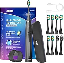 Seago Electric Brush, 40000VPM Rechargeable Electric Toothbrush with Pressure Sensor, Timer, 5 Modes with 8 Heads, Travel Case and Holders, Black