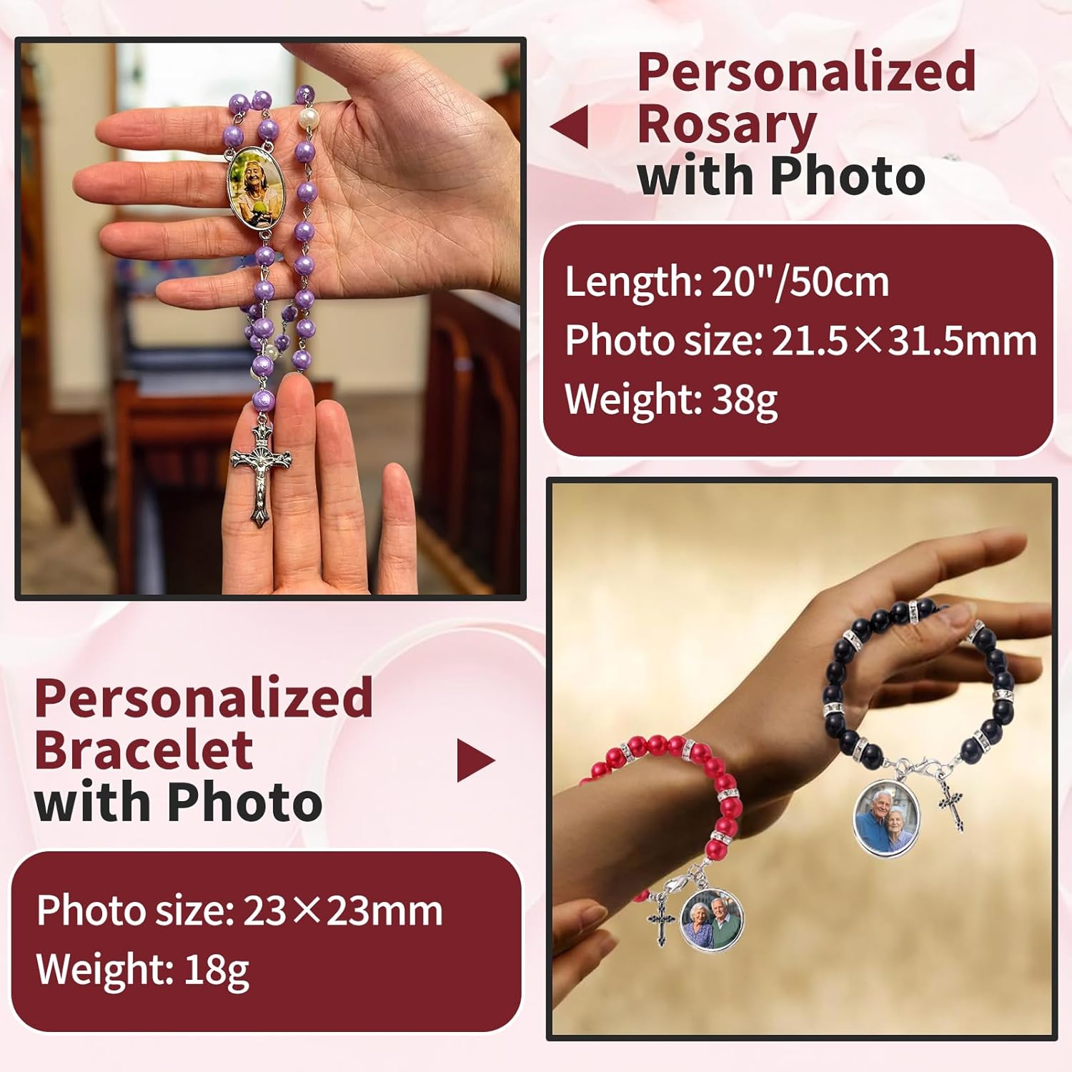 Personalized Photo Rosary Beads Necklace, Memorial Necklace for Women, Christian Cross Necklace, Catholic Necklace with Custom Photo, Prayer Gift, Memorial Gift, Mother's Day Gift, Birthday Gift - Image 6