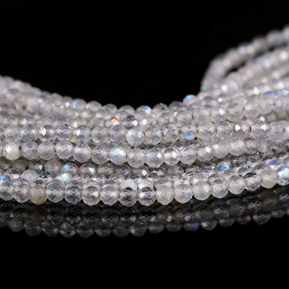 Flash Labradorite Beads, 2 Stands Natural Stone Beads Faceted Loose Gemstone Bead for DIY Jewelry Making Necklace Length 15" Size 4mm - Image 6