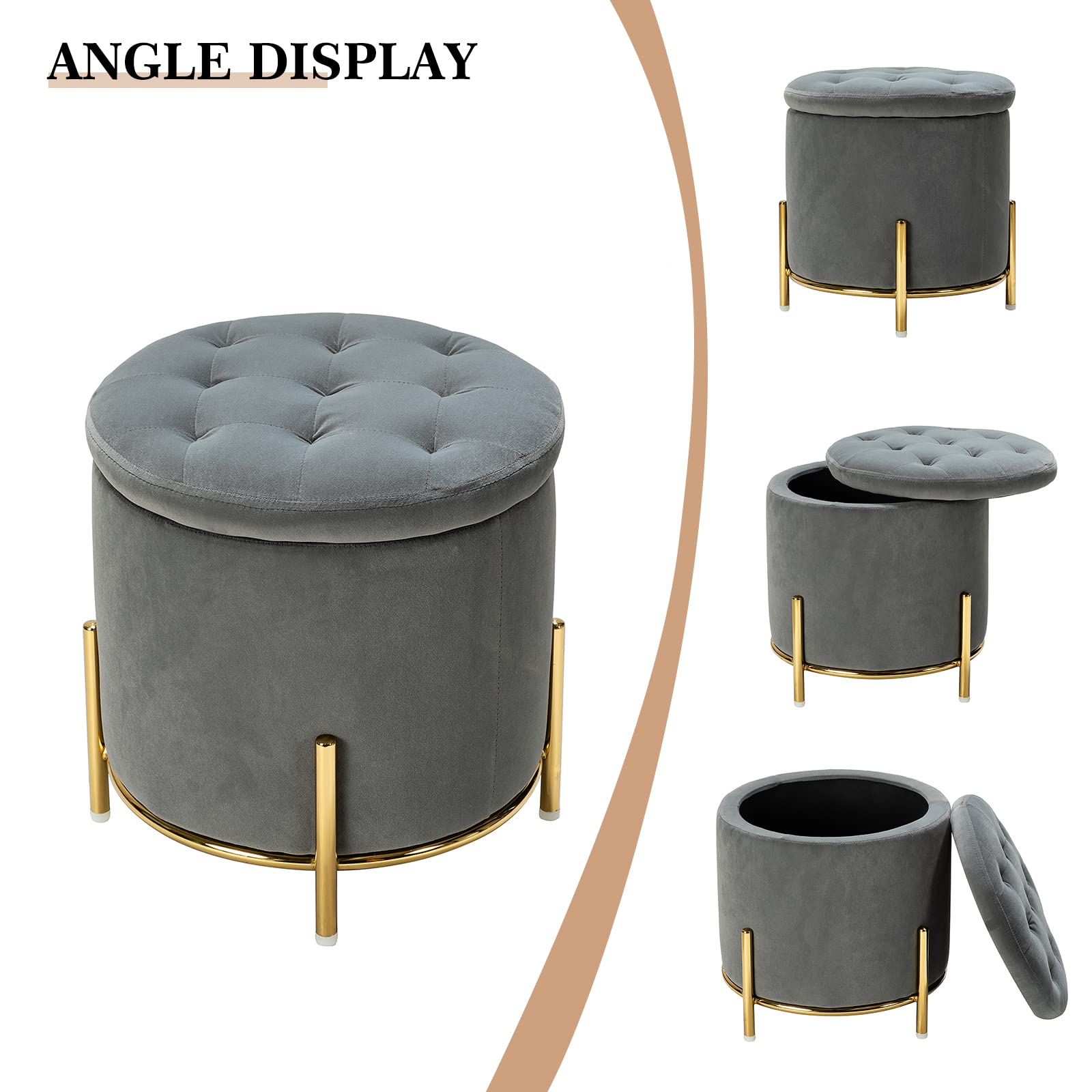 Amazon.com: HULALA HOME Modern Velvet Storage Ottoman with Gold 