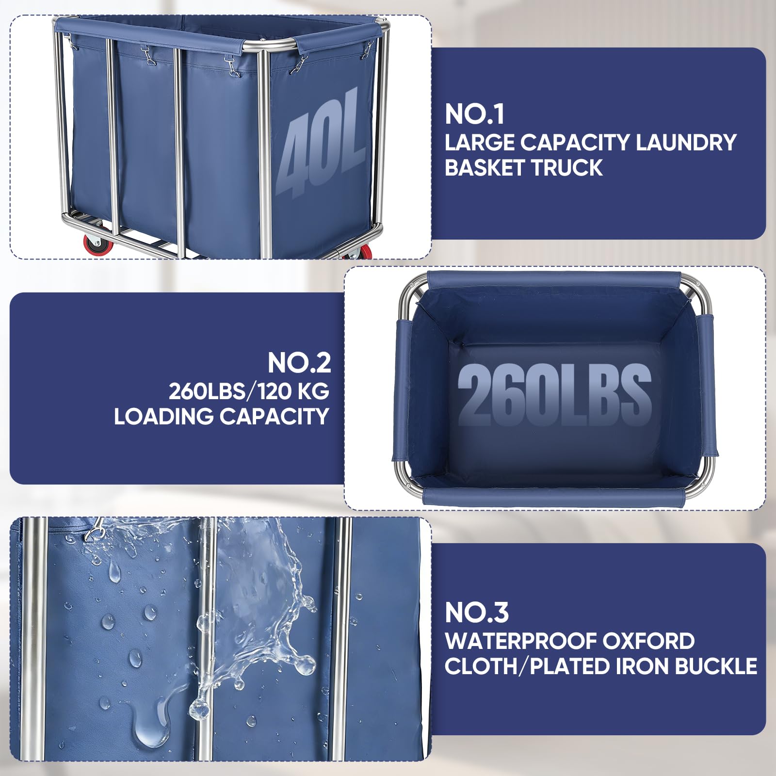 Carrello Per Biancheria, Cesto Portabiancheria Cesti Portabiancheria Commerciali In Acciaio Inox Con Ruote Commerciale Impermeabile Antiruggine Rimovibile Grandi Per Casa Hotel Lavanderia 90X65X81Cm