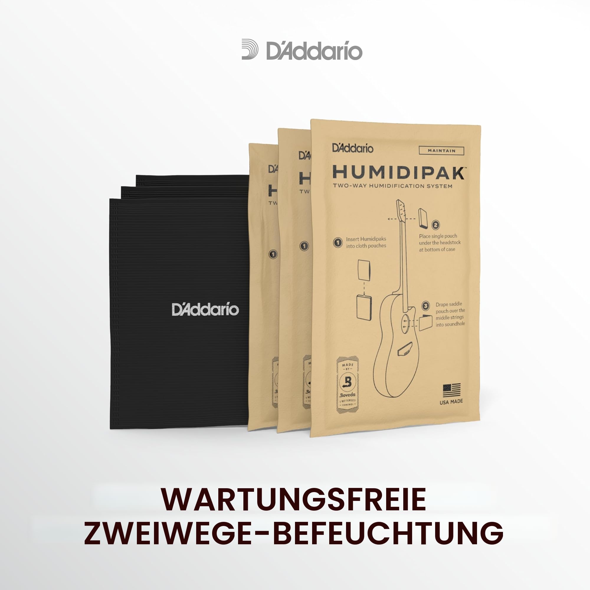 D'Addario Gitarre Luftbefeuchter - Guitar Humidifier - Humidipak Pflegeset - Automatisches Luftfeuchtigkeitskontrollsystem - Wartungsfreies Zweiwege-Luftfeuchtigkeitskontrollsystem für Gitarren