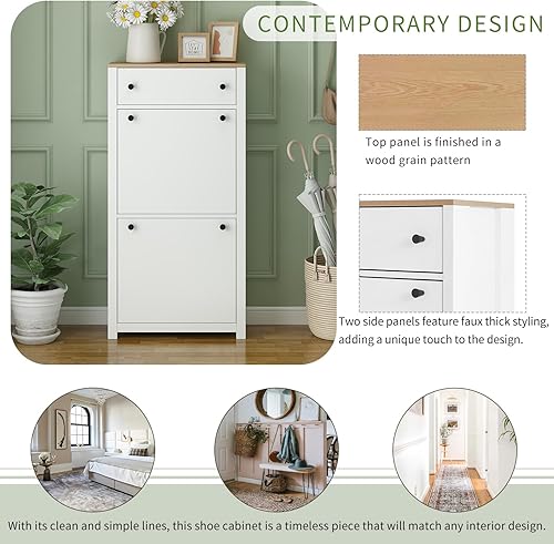 Miniatura 7 de P PURLOVE Armario delgado para zapatos con 2 cajones abatibles, armario oculto de pared estrecha blanca, zapatero independiente organizador para