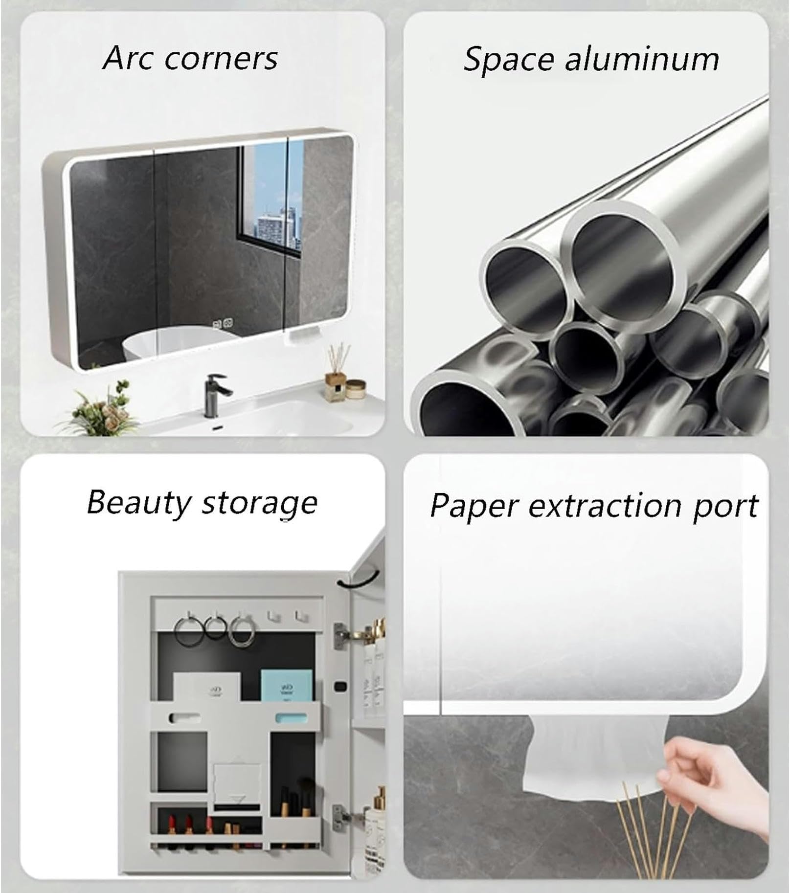 Espejo de baño de Aluminio con Luces, Armario de baño con Espejo antivaho, botiquín Inteligente Moderno con Interruptor táctil, Orificio de extracción de Papel