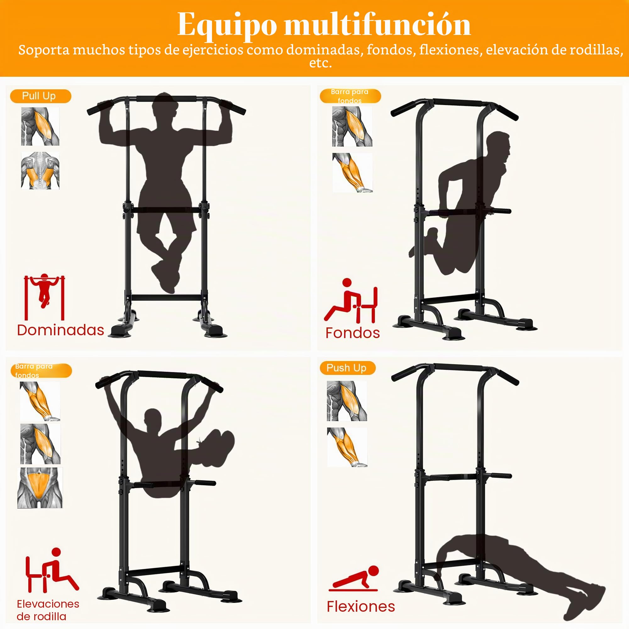 sogesfurniture Power Tower Estación de Dominadas, Torre Multifuncional de Altura Ajustable Torre Gimnasio