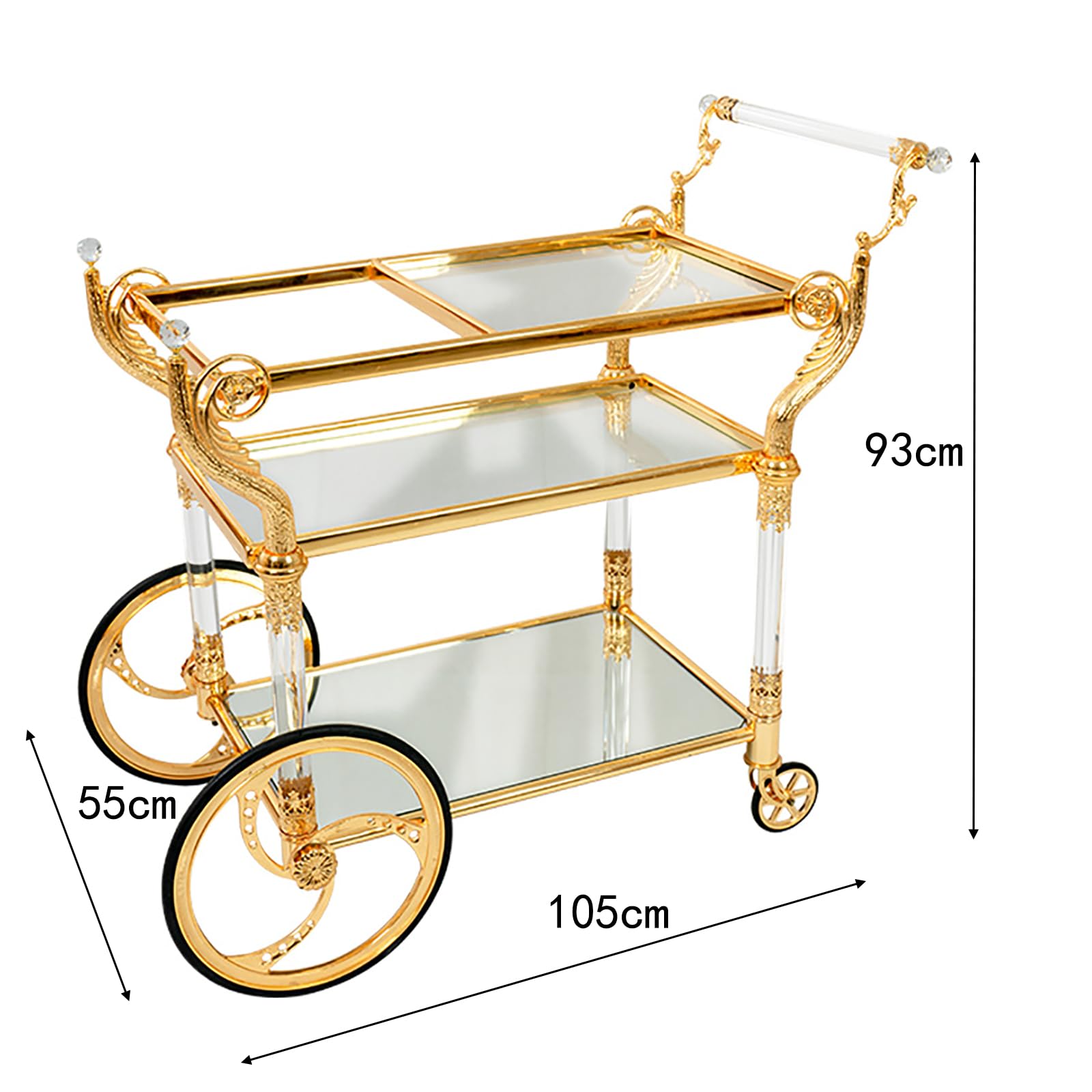 Carrito rodante con ruedas, carrito utilitario de 3 niveles, carrito de almacenamiento móvil para hotel, restaurante, sala de estar, organización de cocina y exhibición