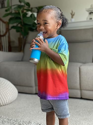 Miniatura 8 de Pura Kiki - Botella de acero inoxidable, 11 oz / 325 ml, sin plástico, no tóxica, sin bisfenol (BPA), Sippy, Agua (Aqua) Agua,Aqua Swirl,Manga rosa