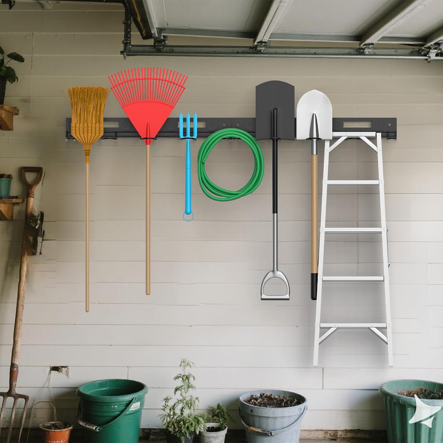 Garage Wall-Mounted Rack, Tool Storage Rack, Garden Tool Rack, Hanging Storage Rack for Yard Tools, Anti-Rust - Easy Installation (2-Pack)