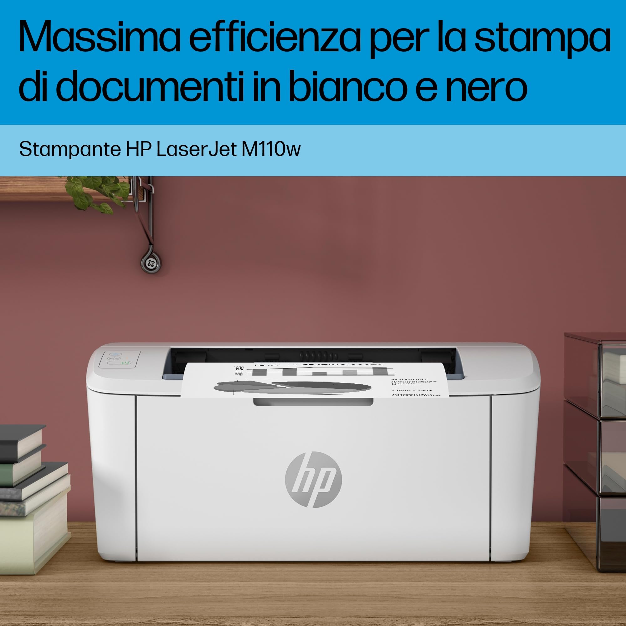 HP LaserJet M110we 7MD66E, Stampante a Singola Funzione Laser A4 Monocromatica, Stampa Fronte e Retro Manuale in b/n, 20 ppm, Wi-Fi, Smart, Bianca