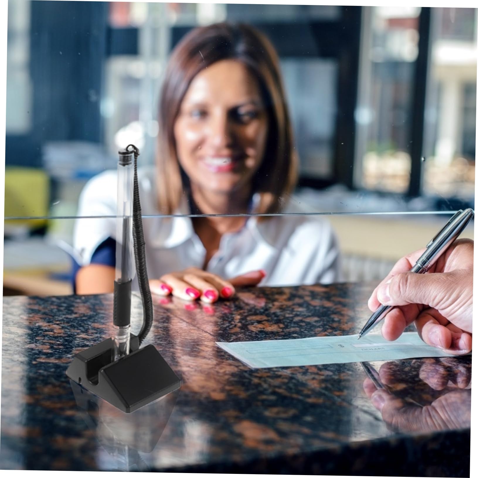 Lurrose 2 Set Di Penne Adesive Pratiche Da Scrivania Penne Da Banco in Gel Antifurto Nere Per Ufficio Da Tavolo Scrittura 5 Pezzi*2