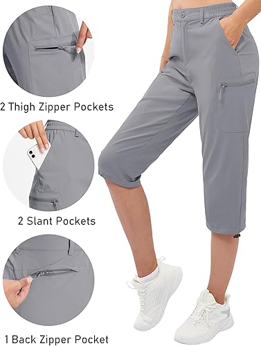 Miniatura 3 de TACVASEN Pantalones capri tipo cargo para mujer, ligeros, de secado rápido, pantalones largos de viaje, para golf, casual, verano, bolsillos