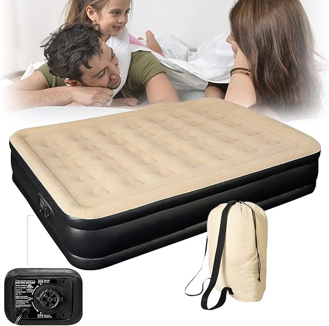 Janoon Ltd High Raised Inflatable Air Bed Mattress Builtin Electric Pump Double Queen Singl (High Raised Double AirBed)