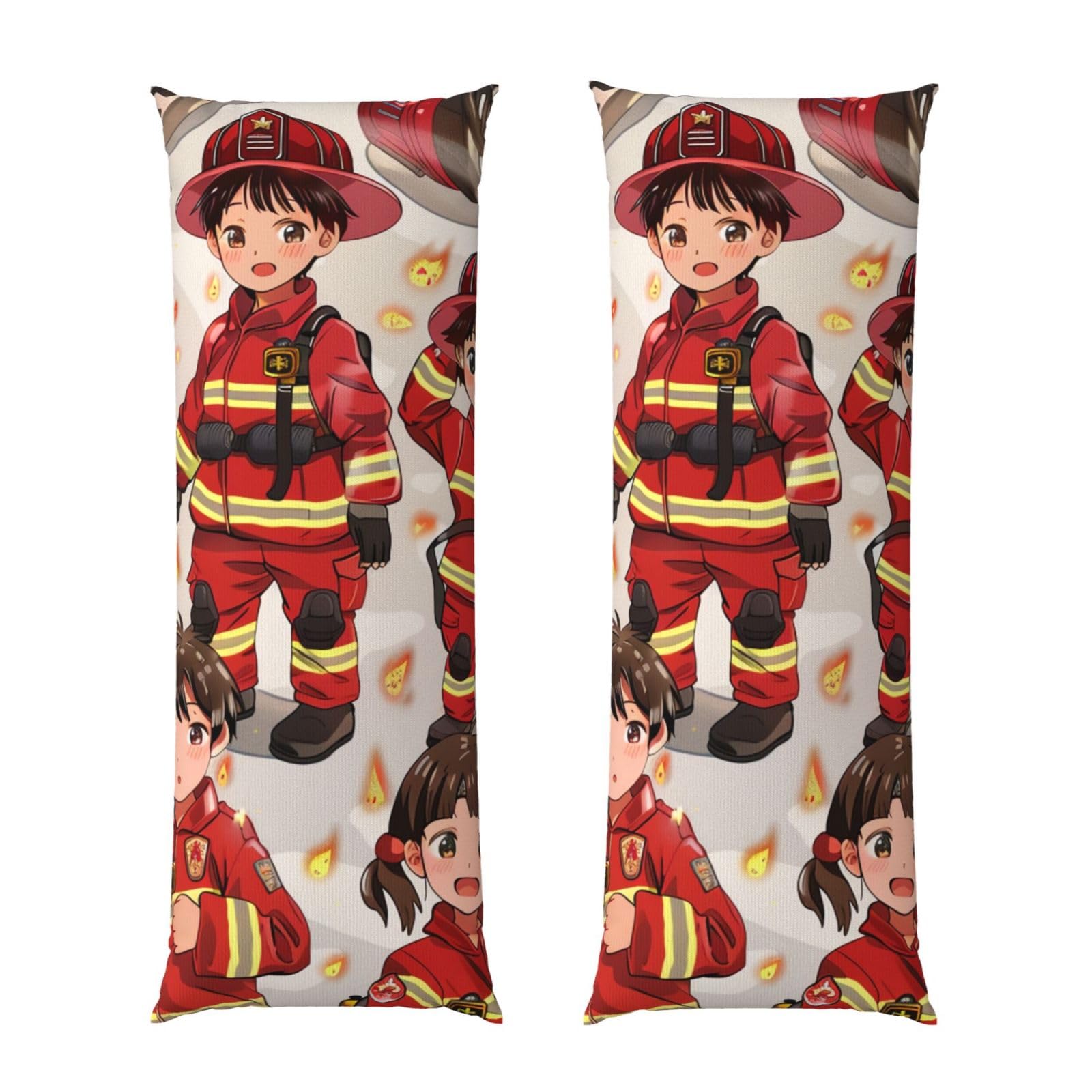 Body Pillow Cover 20x54 Inch, Little Boys and Girls in FireFighters Print Long Lumbar Pillow Case with Zipper Long Body Pillowcase Decorative for Bed Sofa Bedroom