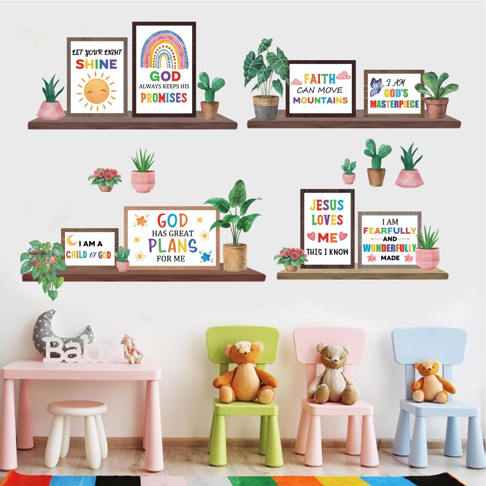 TOARTi Colorful Plants Wall Decals Motivational Classroom Wall Stickers Potted Plant Bookshelf Bulletin Board Decals Inspirational Quote Back to School Decoration
