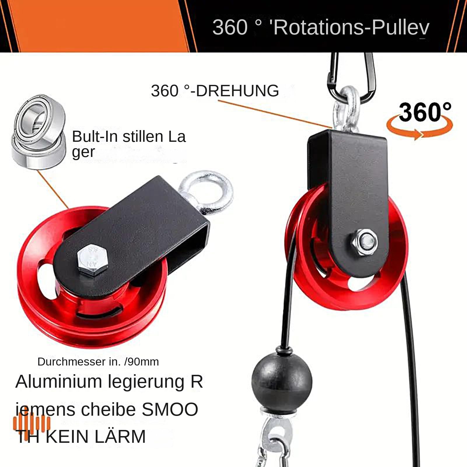 Generisch Fitness Seilzug System - Leise Aluminium Flaschenzug Mit Schnellspanner Für Home Gym & Bootsausrüstung, 500kg Tragkraft - 9cm Durchmesser