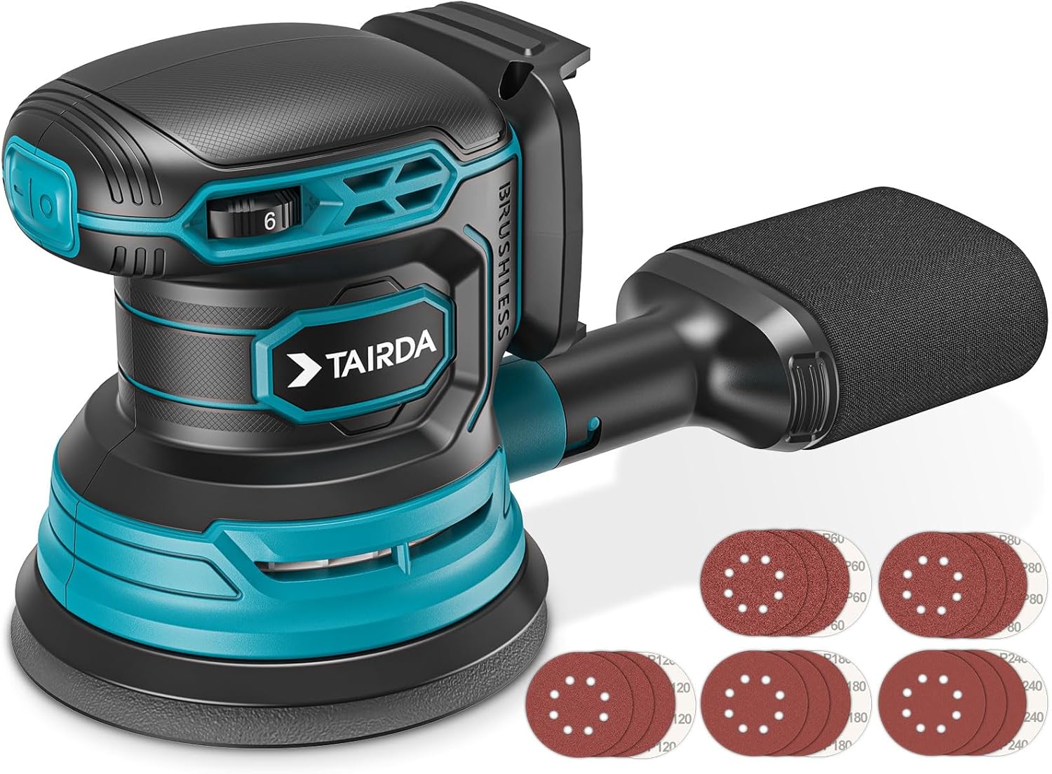 Cordless Random Orbital Sander Compatible for Makita 18V Battery(NO Battery), Electric Palm Orbital Sander with Dust Collector, 6 Variable Speeds, 20Pcs Sandpaper for Sanding Polishing Woodworking