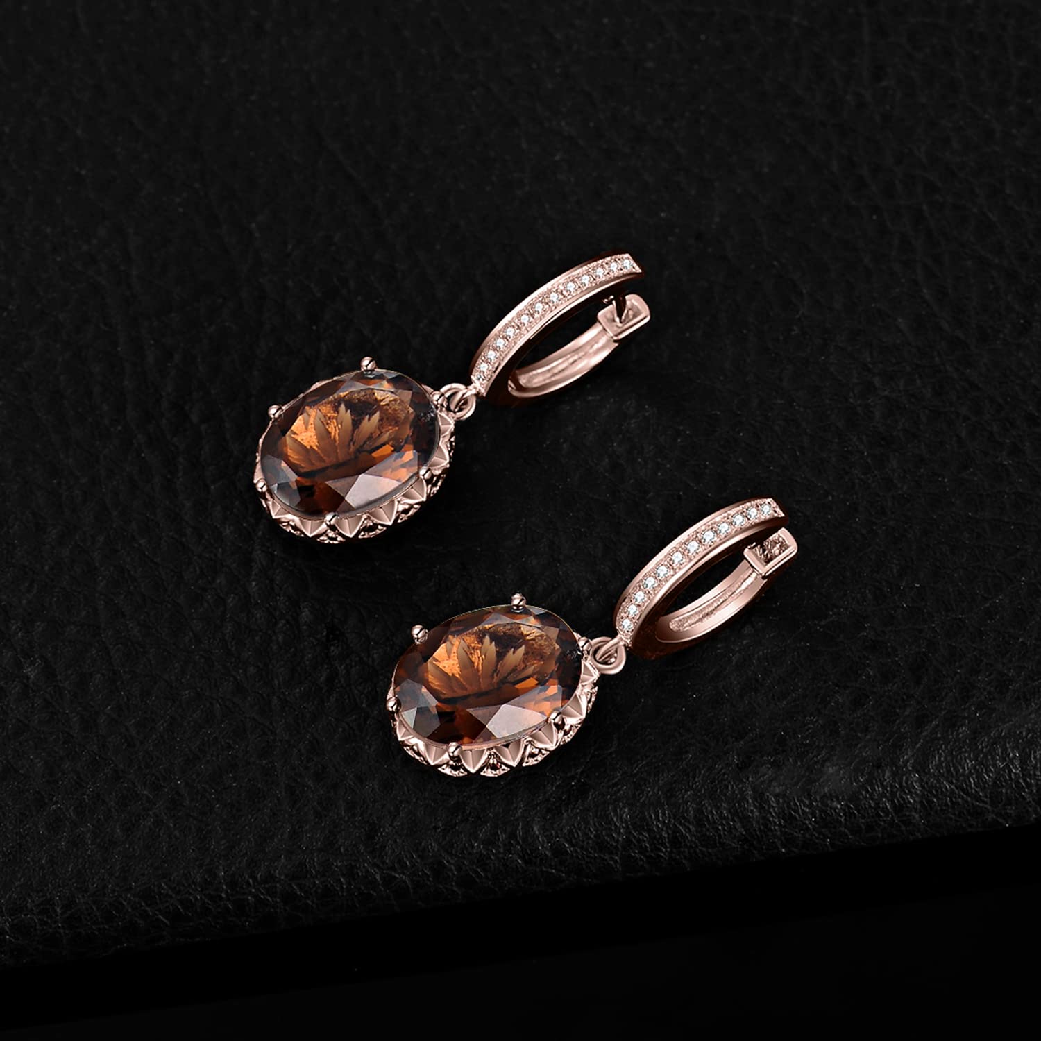 JewelryPalace Owalne 7.2ct Prawdziwy brązowy kwarc dymny Kolczyki Srebro 925 Kobiety, Kolczyki Srebrne kamienie szlachetne Dziewczyny, Prezenty Różowe złoto Złoto