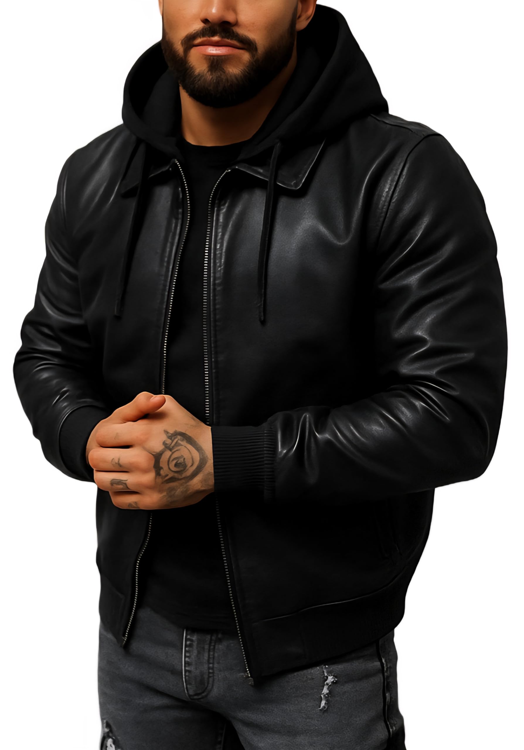 blaq ash Men's Faux Leather Removable Hooded Jacket-picture-48