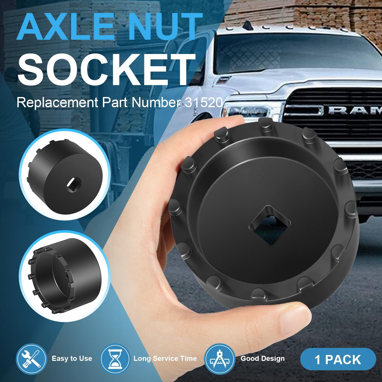 31520 Axle Nut Socket with 1/2" Drive Fit for Dodge Ram 3500/4500/5500 2019 and Newer, 12-Pin Design