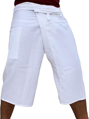 RaanPahMuang Brand Thick Line Cotton Thai Fisherman Capri Wrap Pants