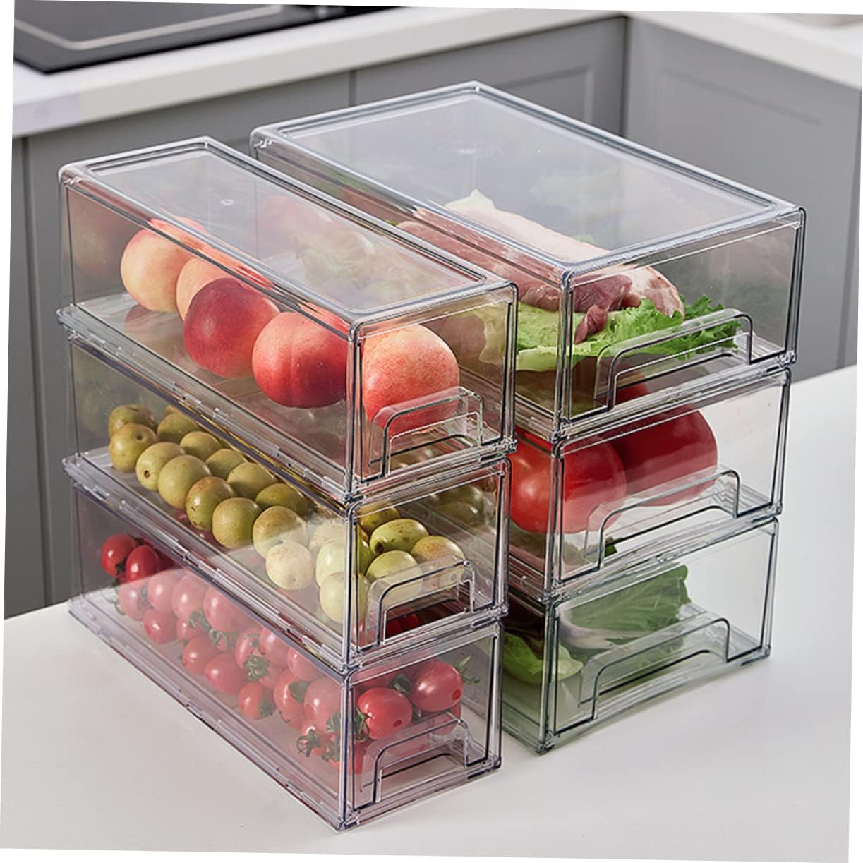 ARTIBETTER Fridge Drawer Organizer Bin Large Capacity Transparent Storage Box for Fruits Vegetables and Food Preservation Easy Grip Handles for Convenient Pulling and Cleaning Home Hotel and