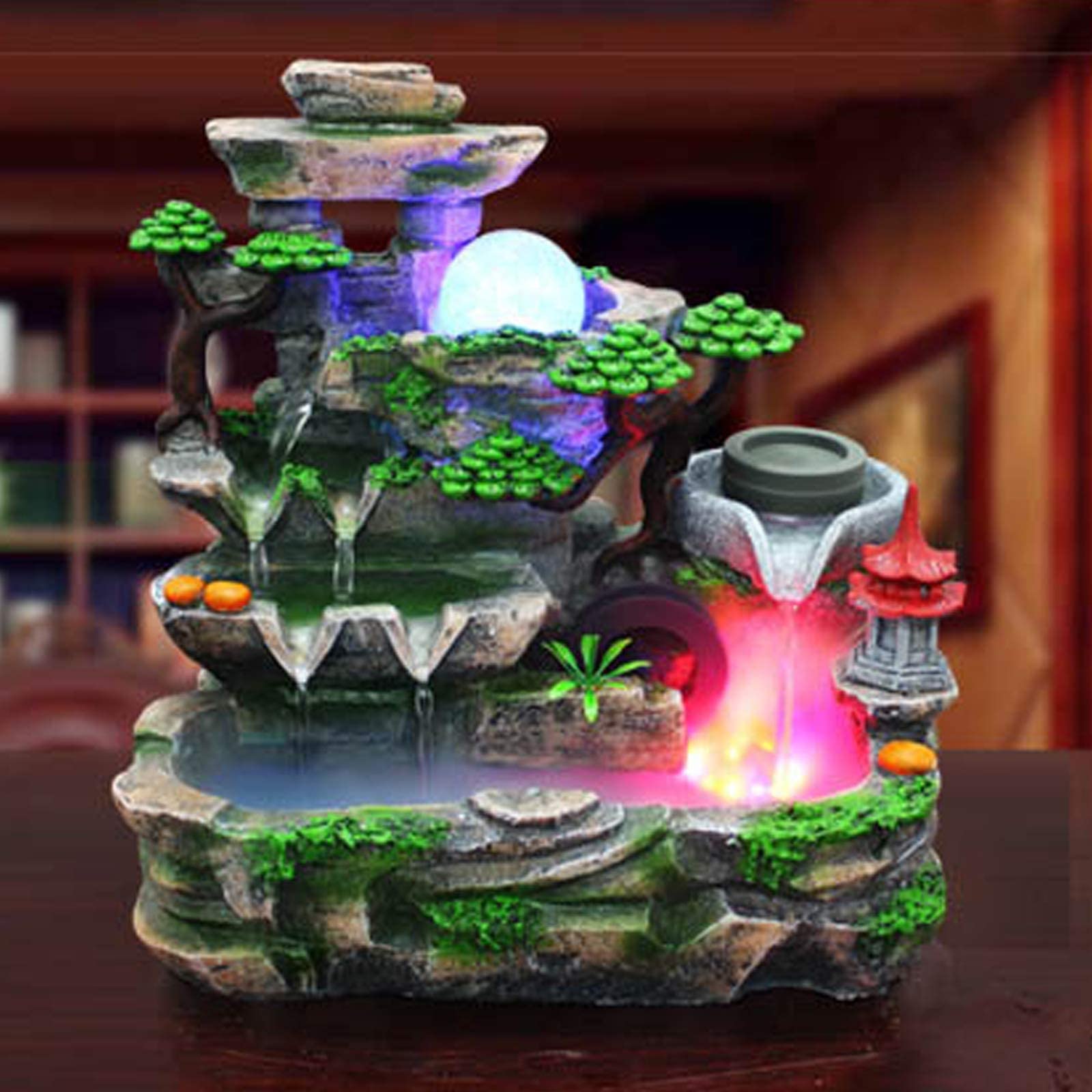 Tabletop Fountains Indoor Relaxation Desktop Fountain Waterfall, Water Fountains Indoor Waterfall Fountain with Automatic Pump, Desk Fountain with LED