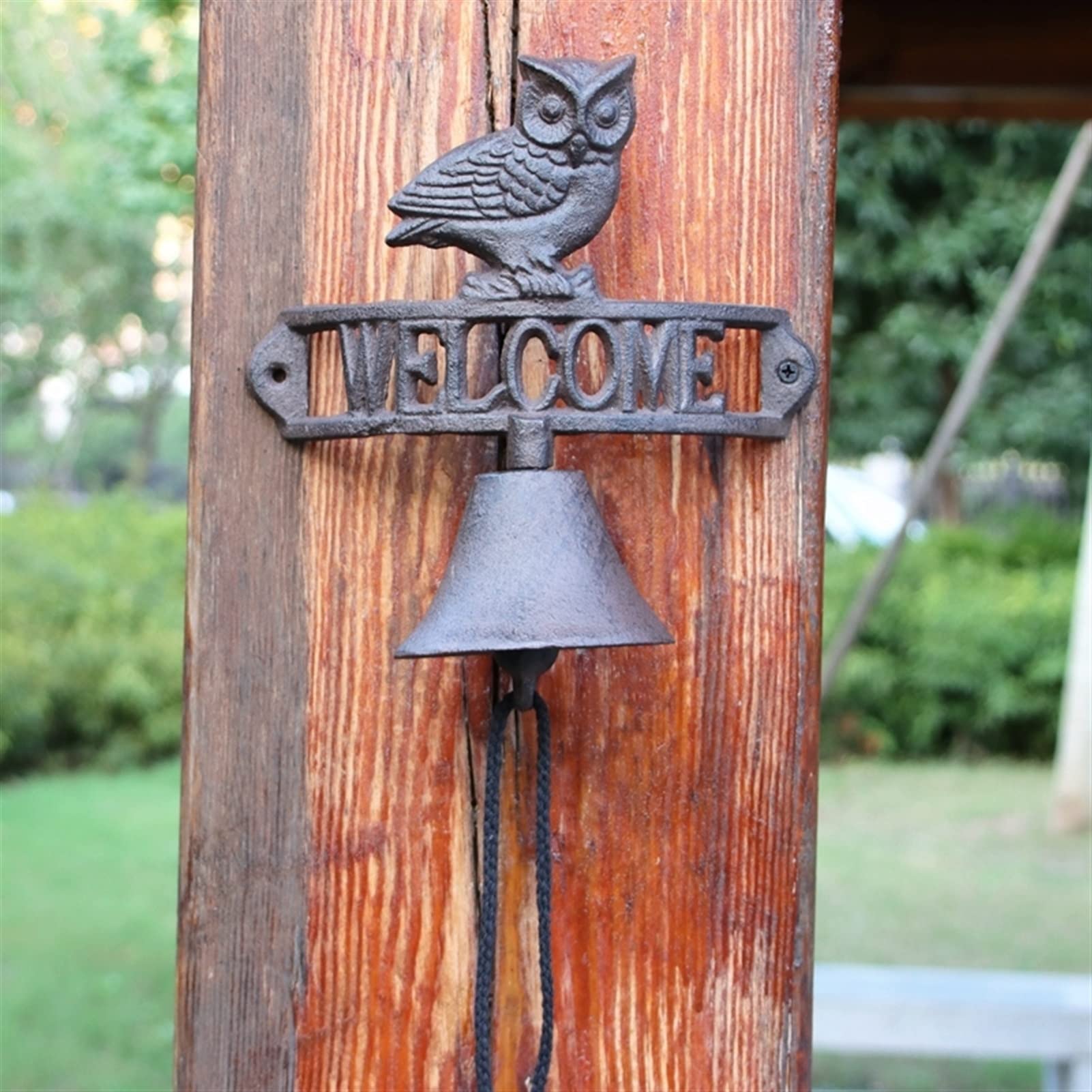 doorbell, Wall Hanging Doorbell Vintage Owl With Hollow Welcome Signs Cast Iron Hand