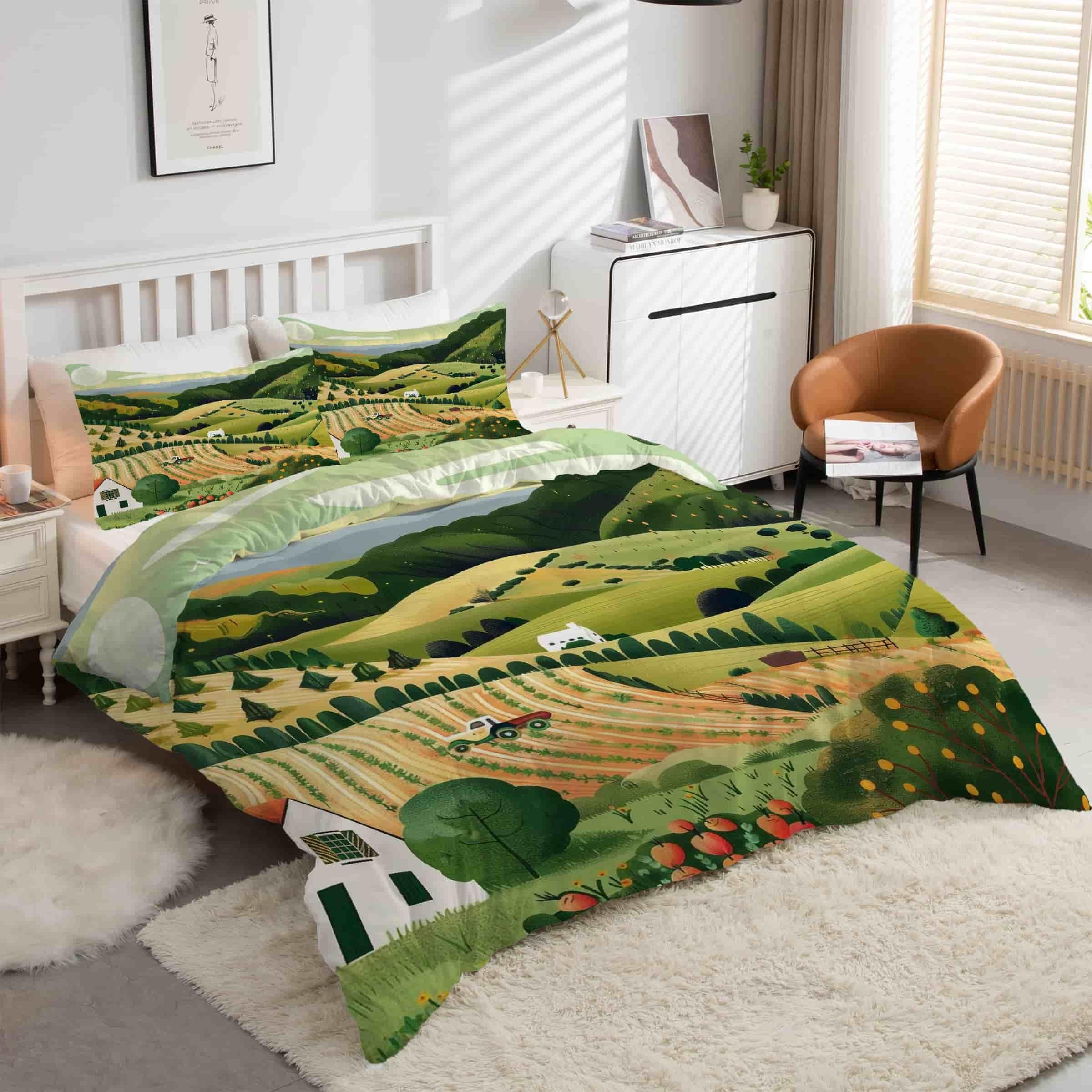 Housse de Couette 240 x 260 Champ De Blé en Microfibre Douce avec Zip