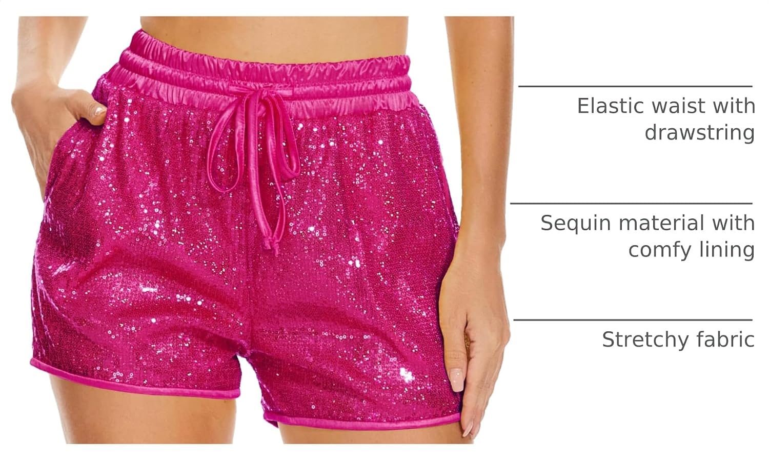 PESION Sequins Rave Shorts for Women High Waist Casual Loose A Line Hot Pants Sparkly Clubwear Night-Out