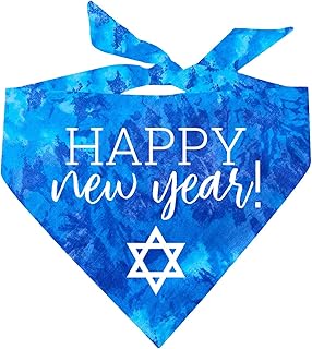 Happy Jewish New Year Rosh Hashanah Dog Bandana (Royal Scrunch, OS300)