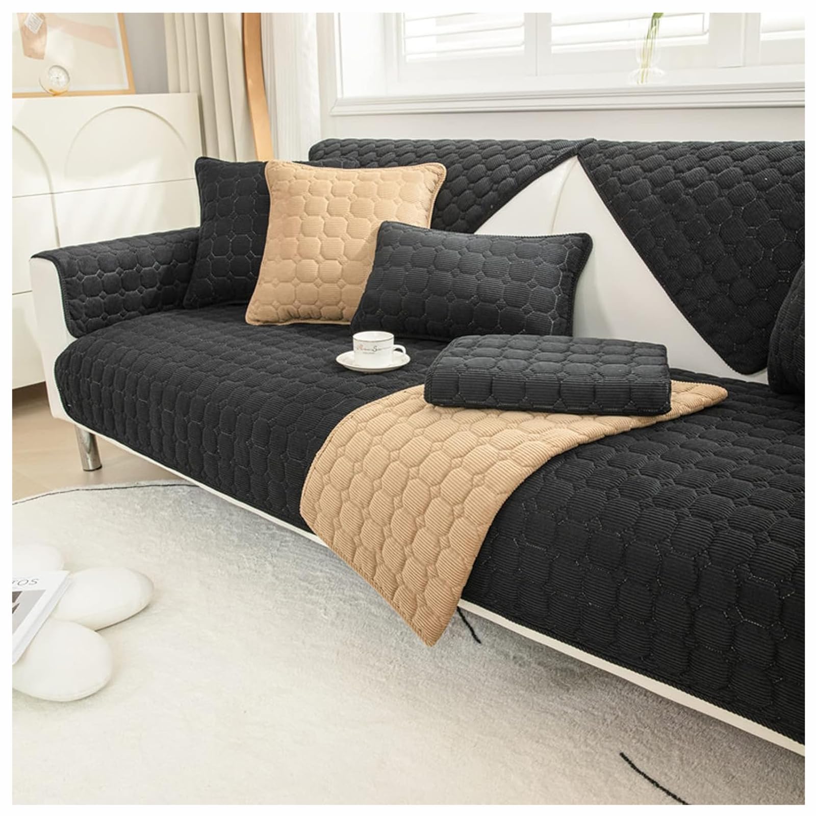 ZTGL Sofa Schutzhülle, rutschfest Sofaschoner, Schonbezüge L/U Form, 1/2/3/4 Sitzer Ecksofa Sofabezug, Couch Überwurfdecke, Verdicken Durable Sofaüberwurf,Schwarz,1 pc 90x240cm