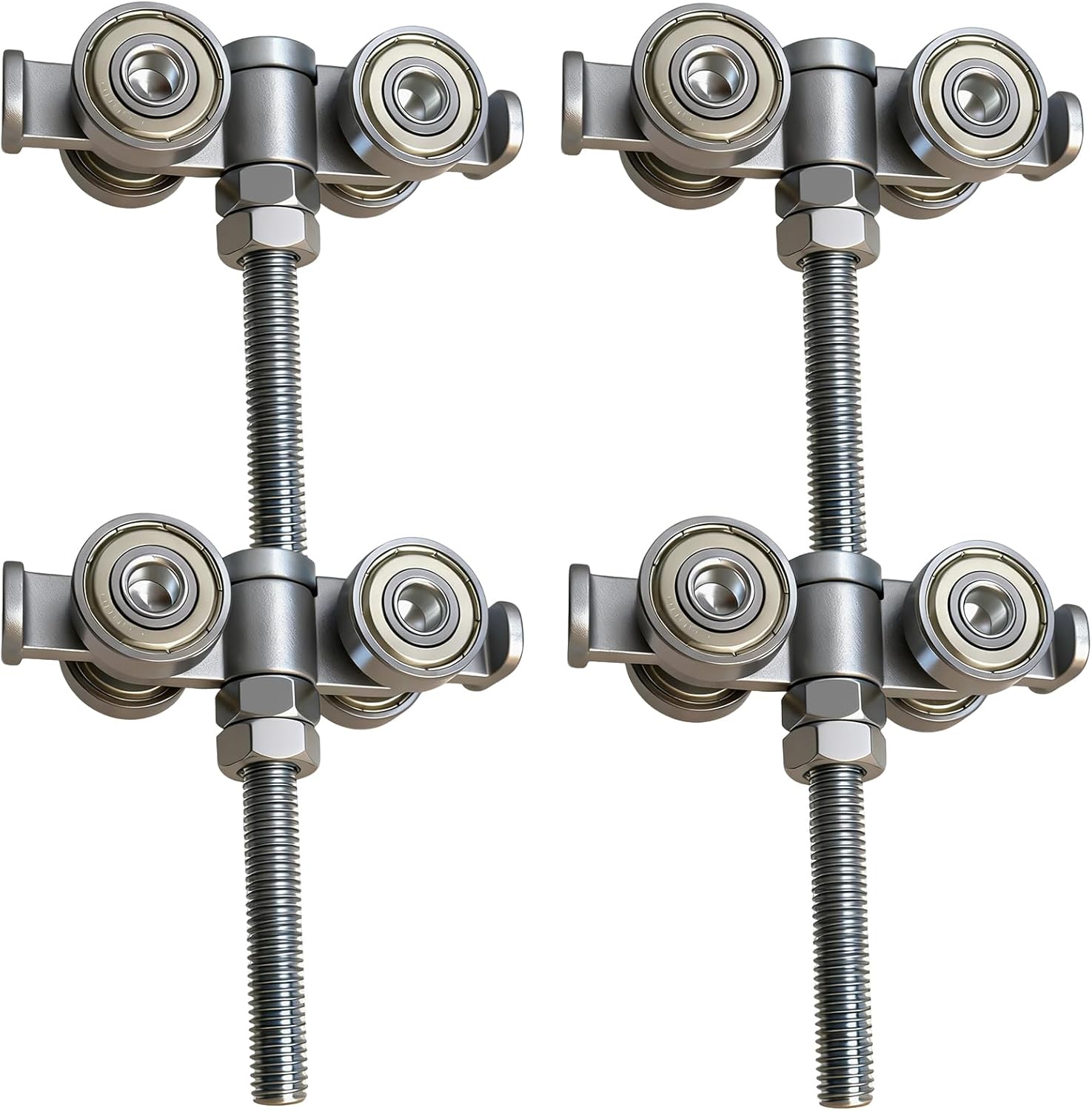 BiJun 4 Wheel Rolley Assembly,Strut Channel Trolley Rollers Wheel for 1-5/8" Wide and All 1-5/8" or Taller unistrut Strut Channel to Mount Heavy Barn or Shed Sliding Doors Silver (Pack of 4))