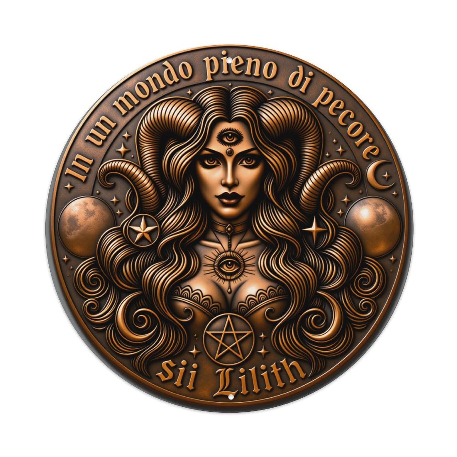 Mythical Woman With Horns And Stars Metal Tin Sign Vintage Garden Bedroom Cafe Bar Man Cave Home Wall Decor Metal Poster 8x8 inches